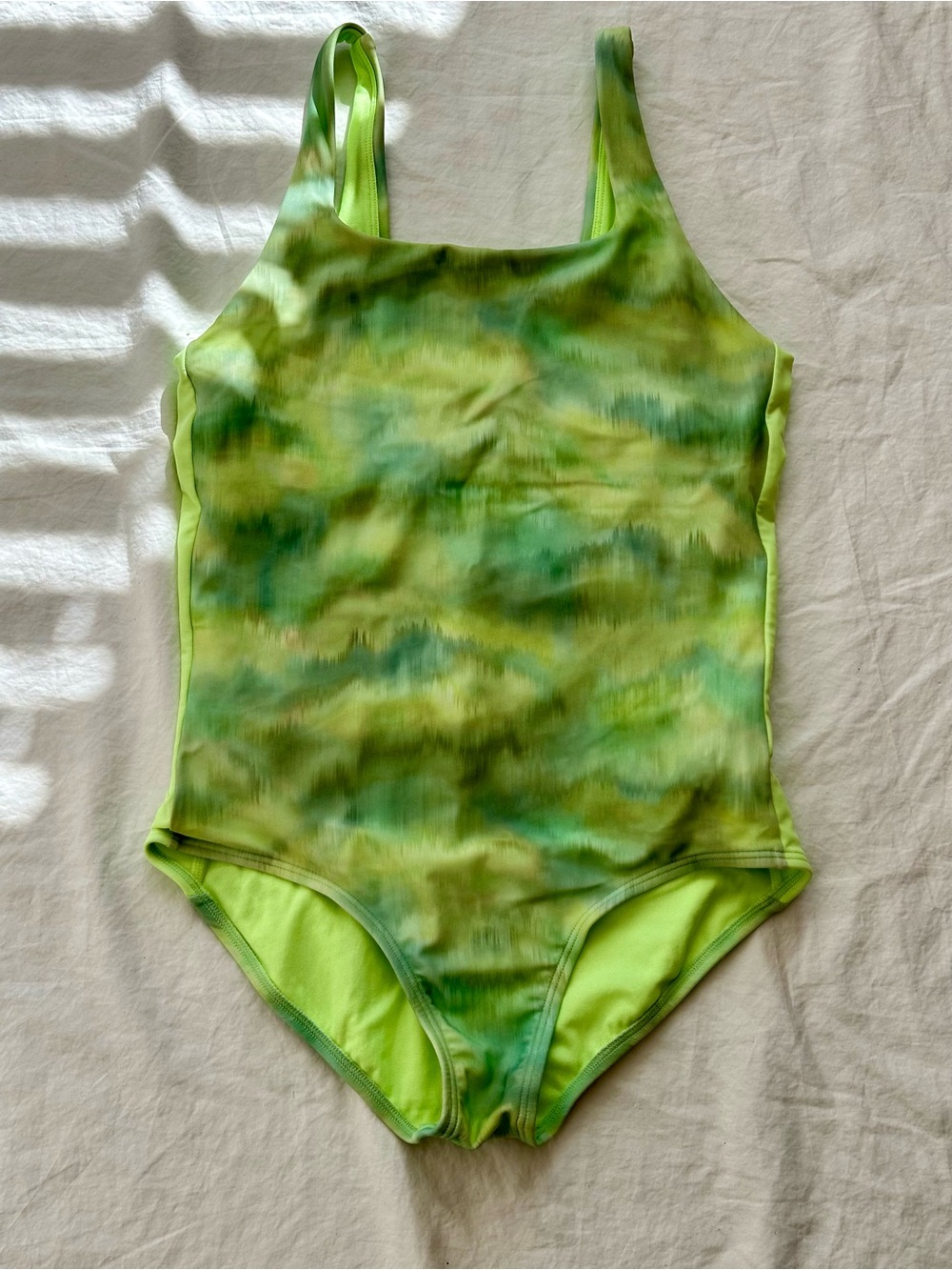 Athleta Lime and Moss Green Tie-Dye Kids One-Piece Swimsuit